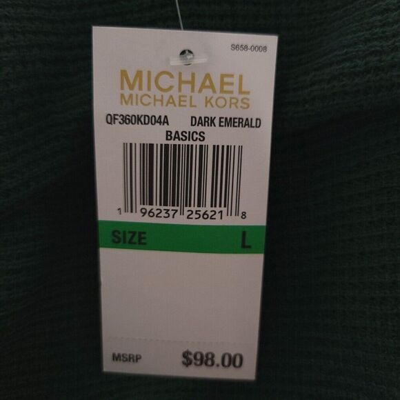 Michael Kors Solid Dark Emerald Green Long Sleeve Knit Shirt Size Large - Picture 7 of 9